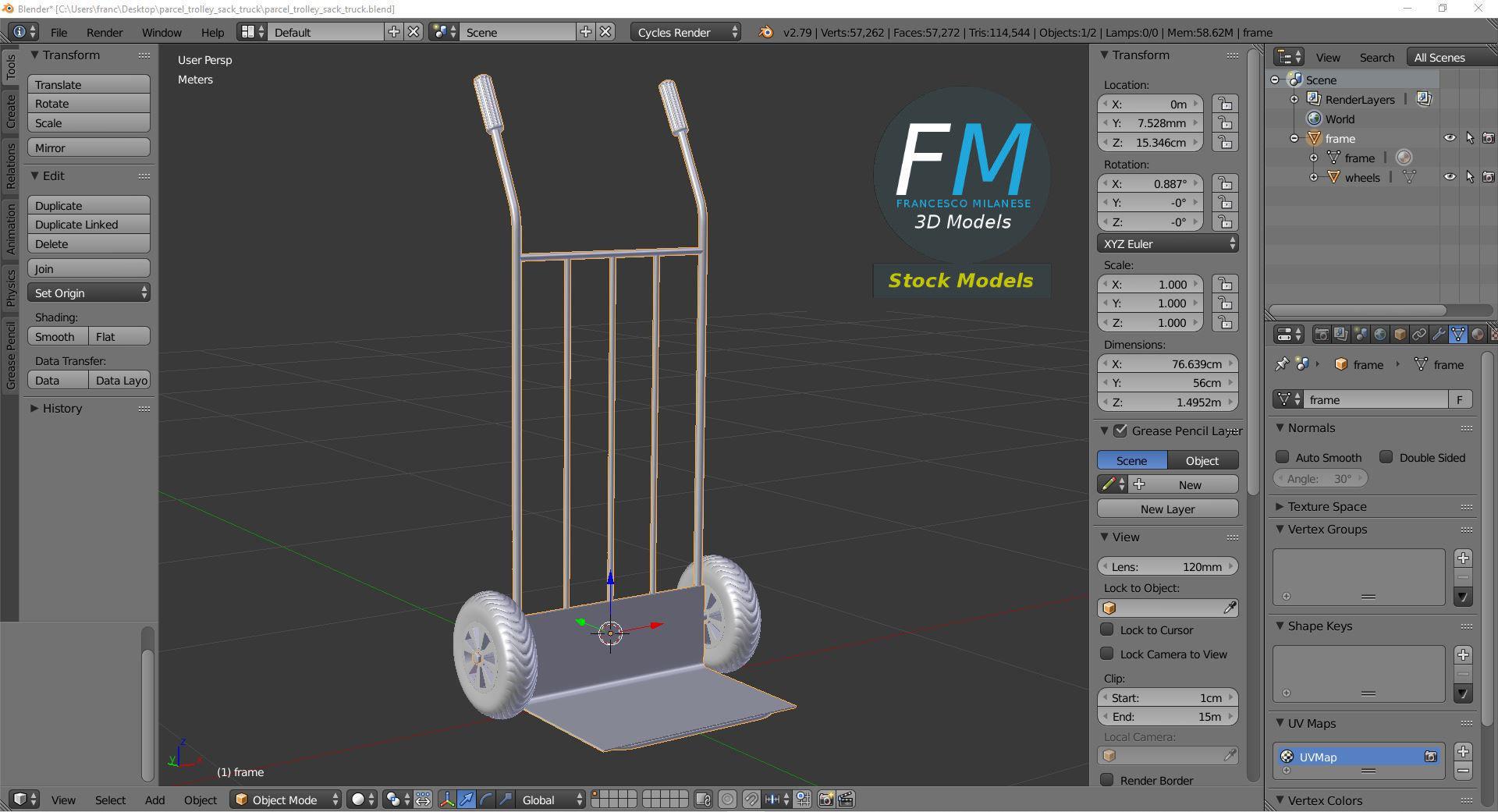 Parcel trolley sack truck 3D model_9