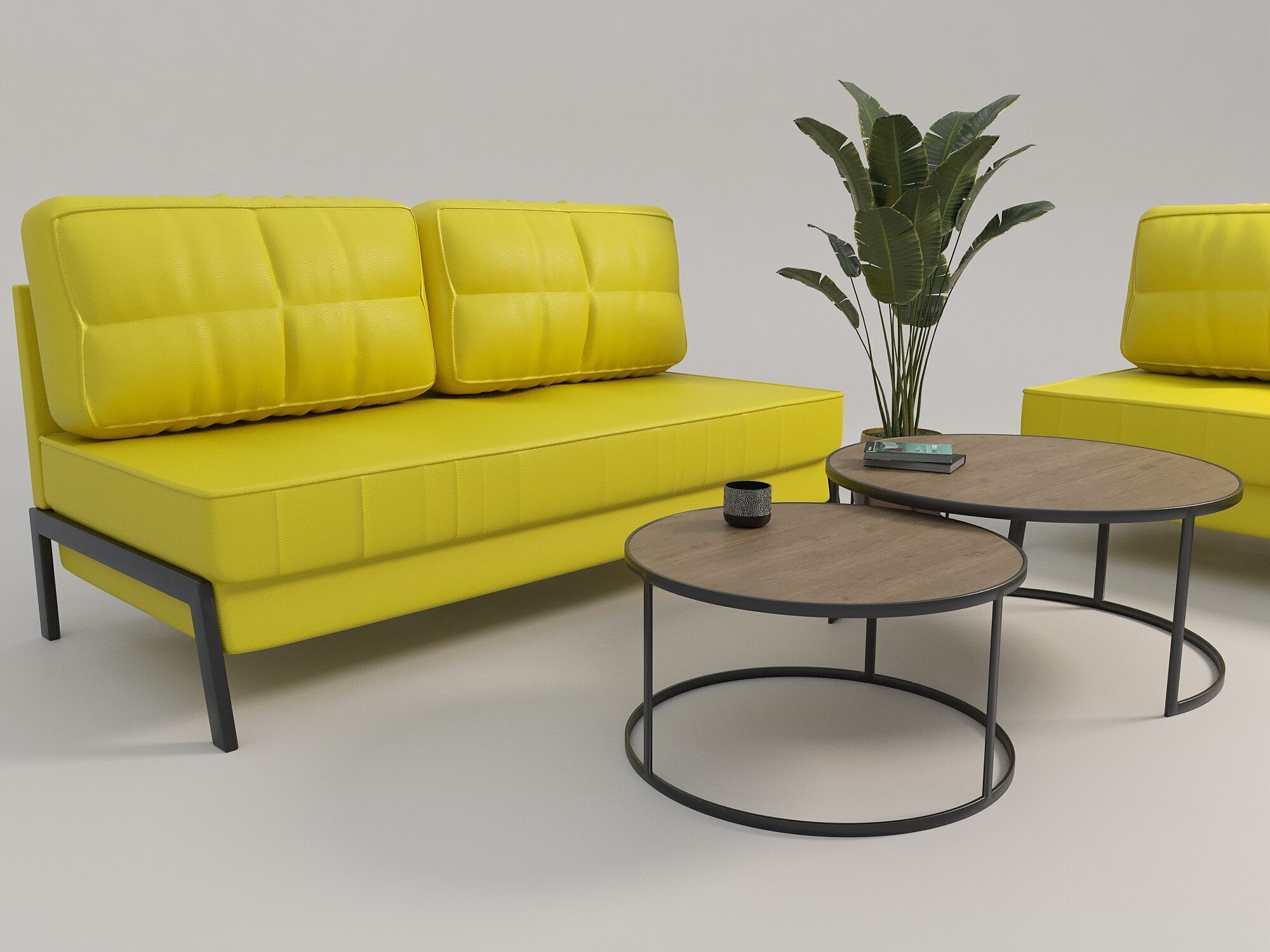 Yellow Sofas and Coffee Tables 3D model_1