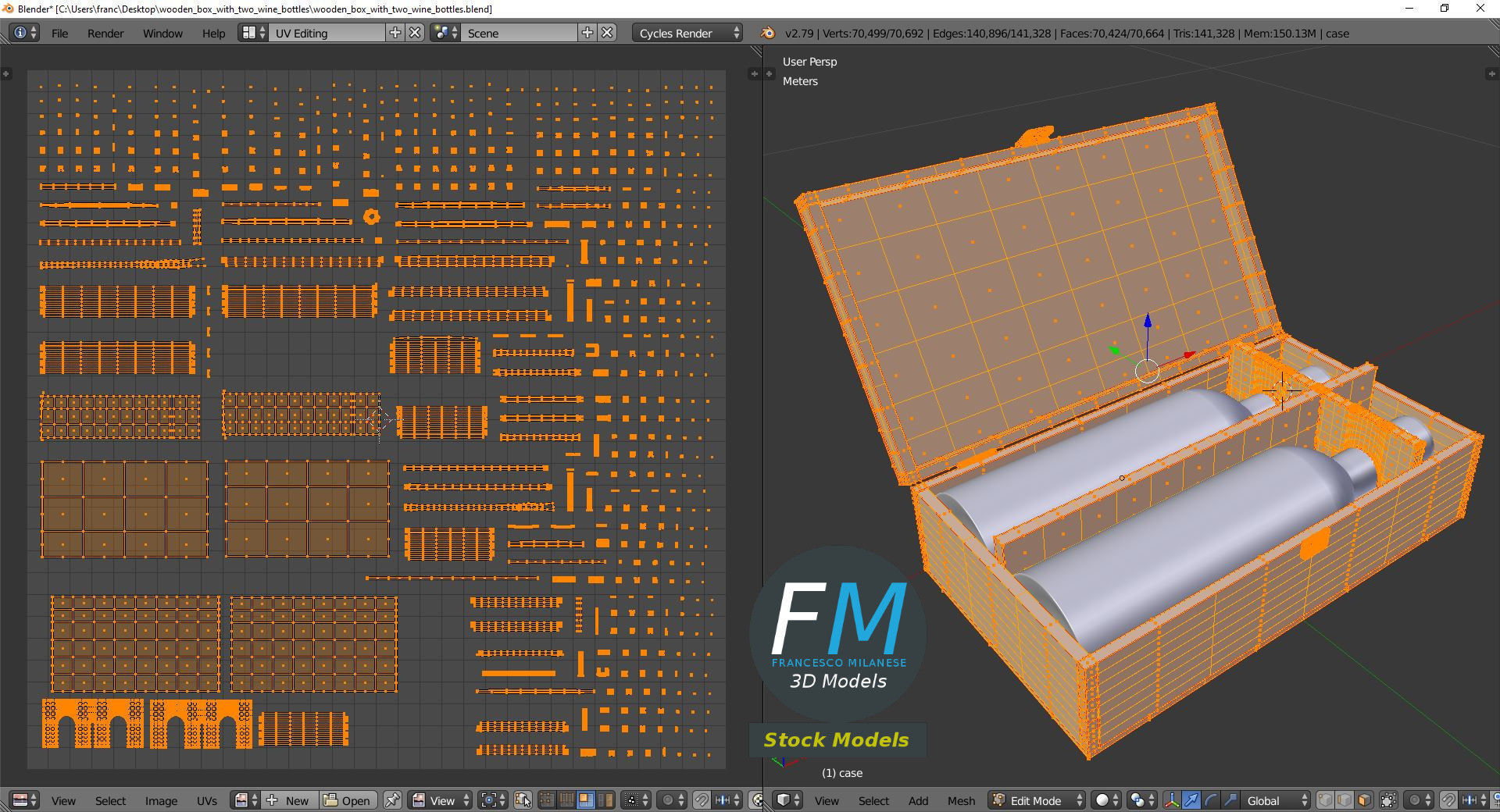 Wooden box with two wine bottles 3D model_10
