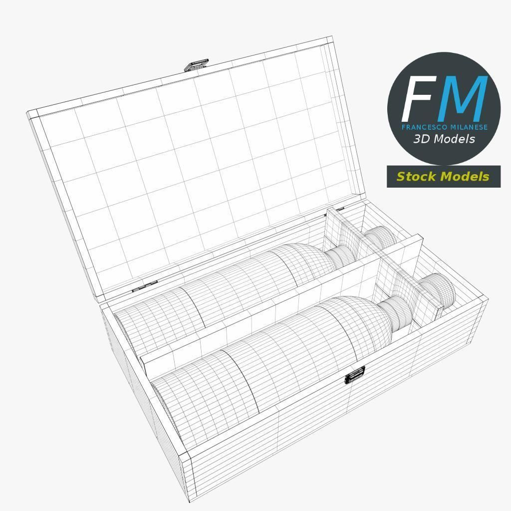 Wooden box with two wine bottles 3D model_7