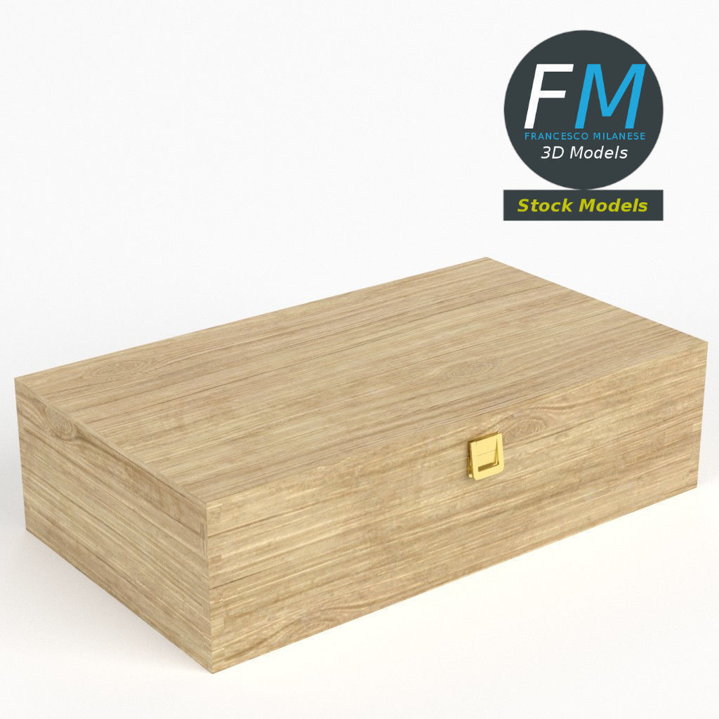 Wooden box with two wine bottles 3D model_3