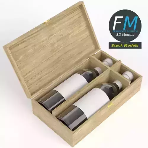 Wooden box with two wine bottles