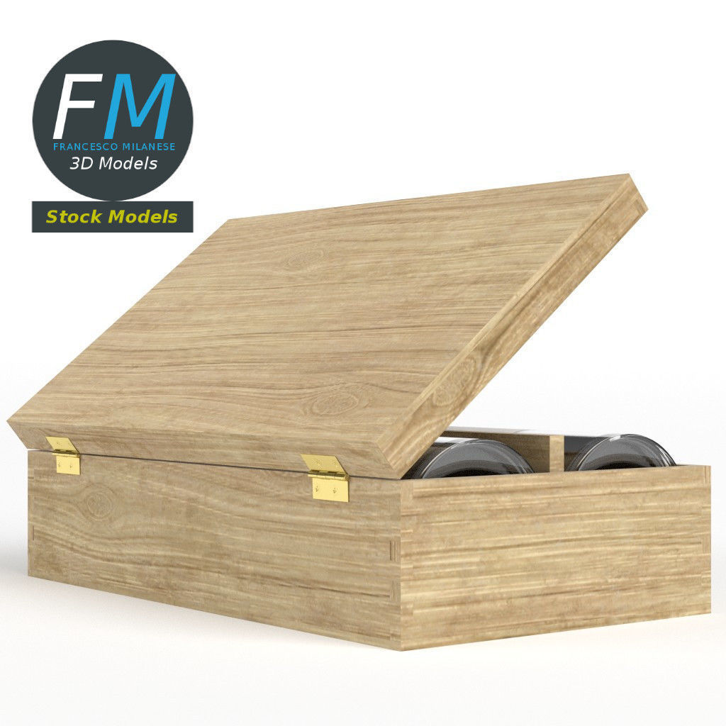 Wooden box with two wine bottles 3D model_4