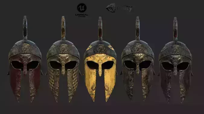 Antique spartan helmet the Corinthian type Low-poly 3D model