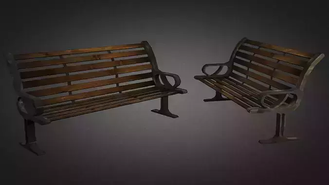 Bench wooden Low-poly 3D model