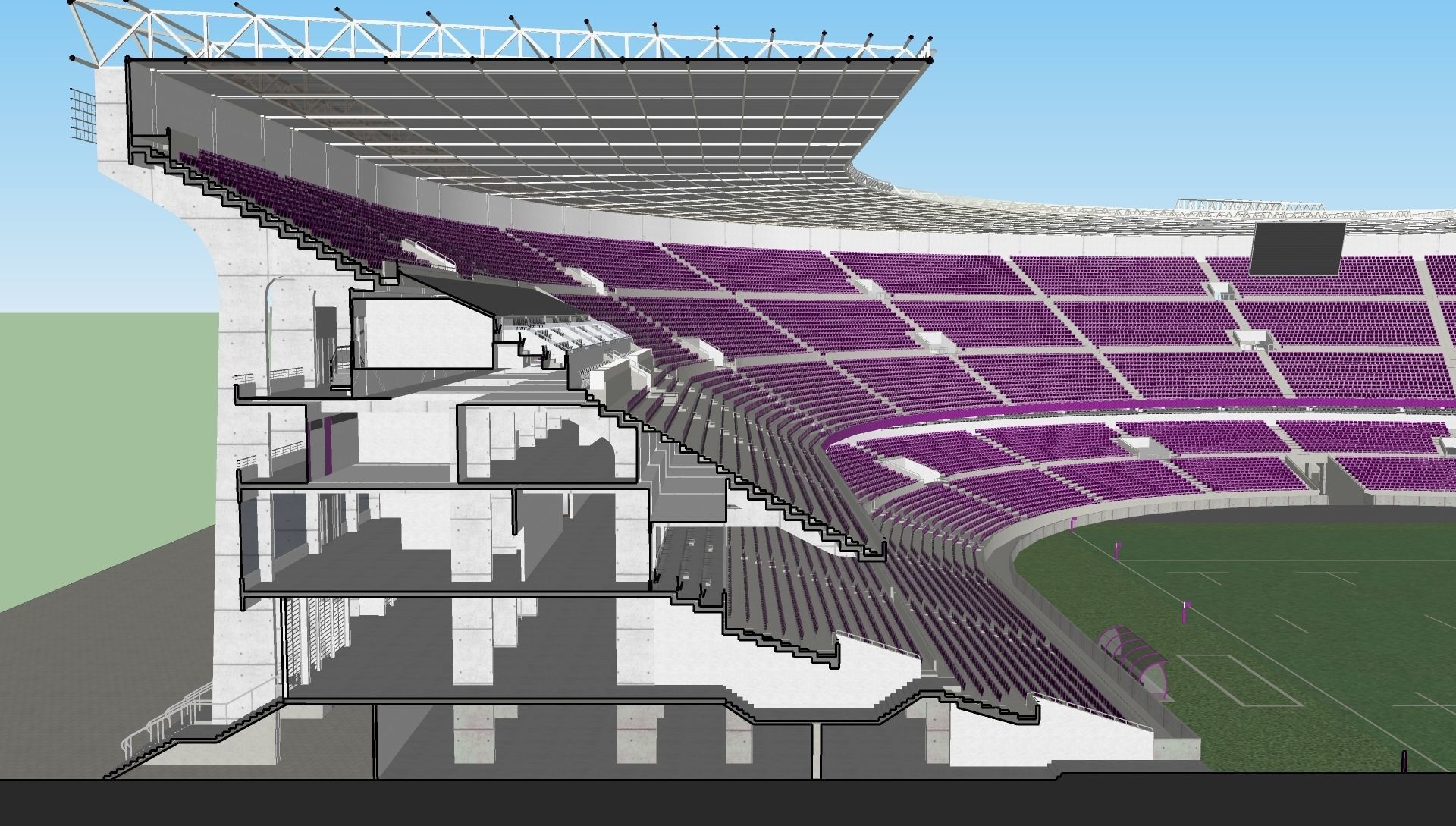 Fictional old stadium 2 - national Rugby arena 3D model_22
