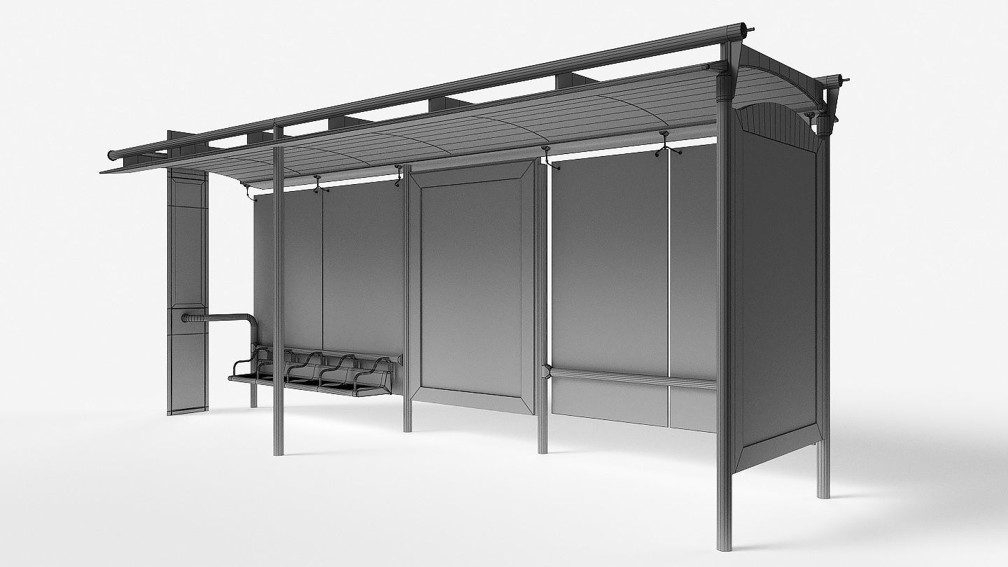 Bus stop Low-poly 3D model_8