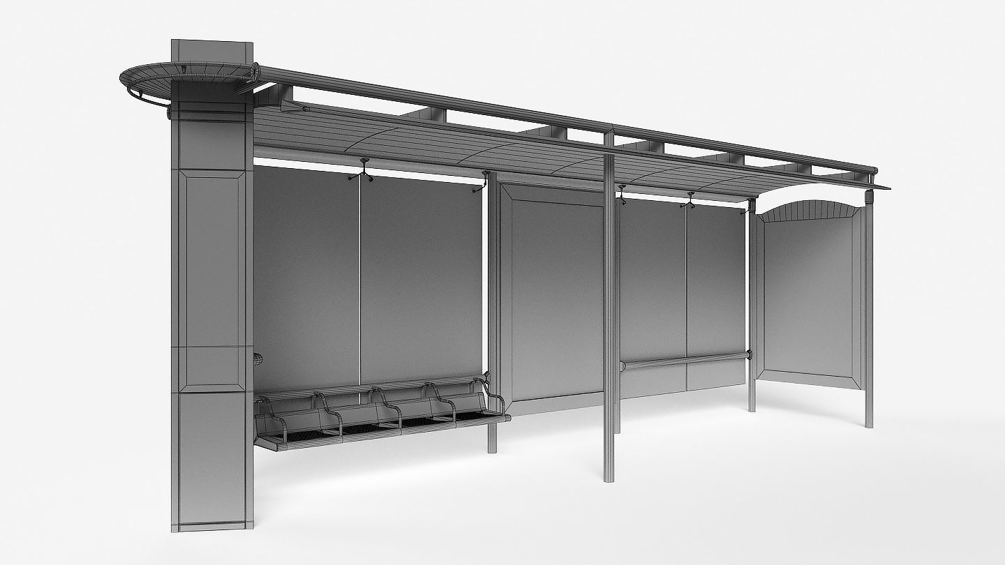 Bus stop Low-poly 3D model_9