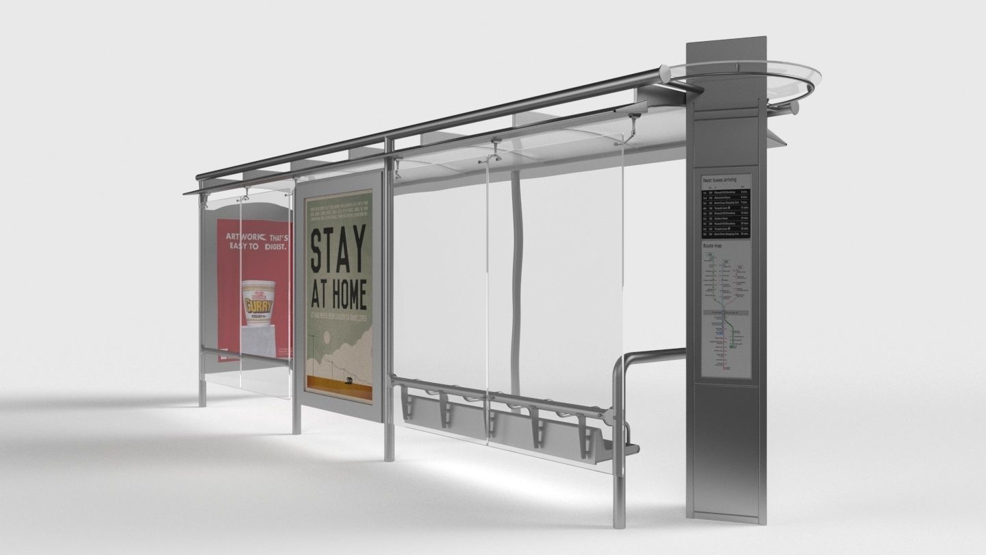 Bus stop Low-poly 3D model_2