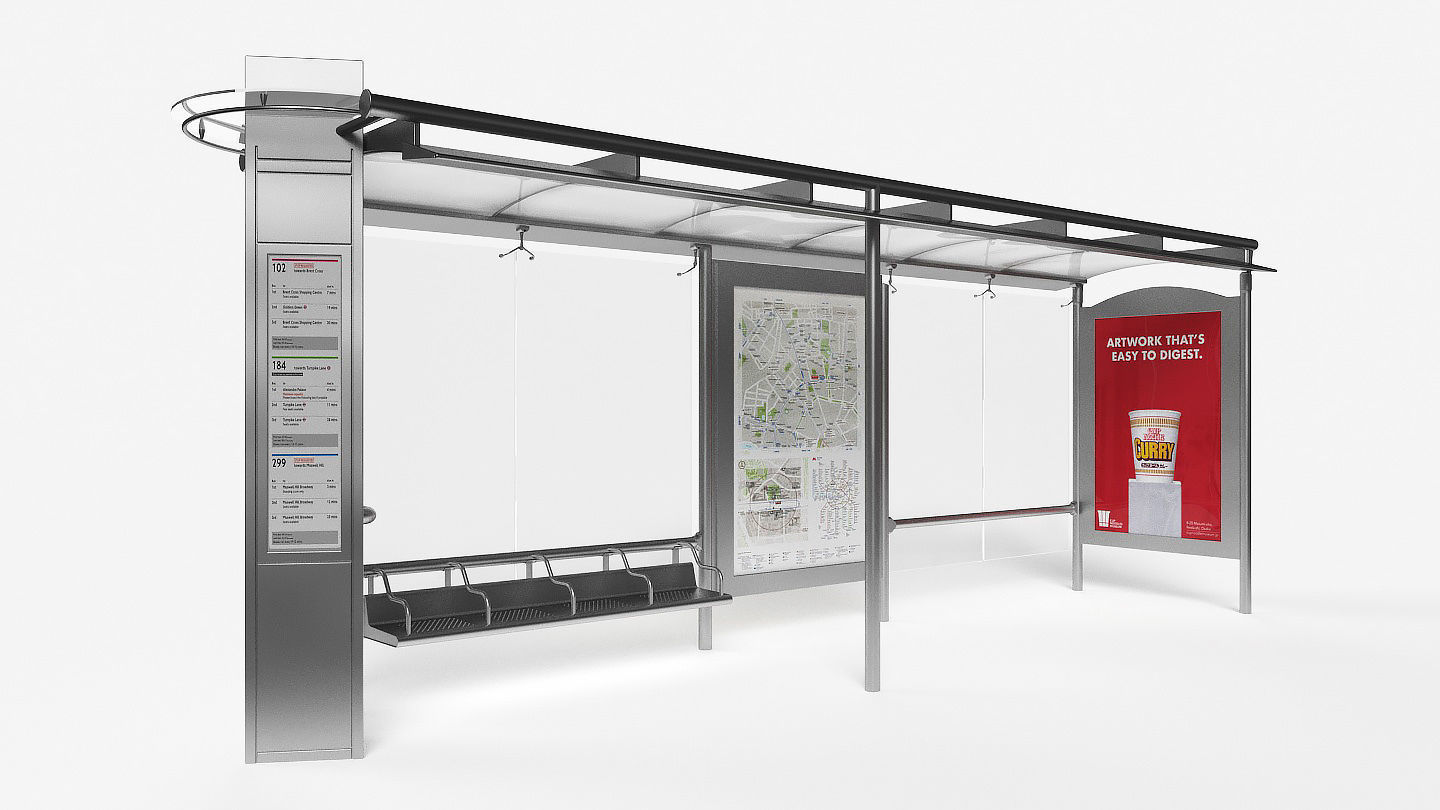 Bus stop Low-poly 3D model_1