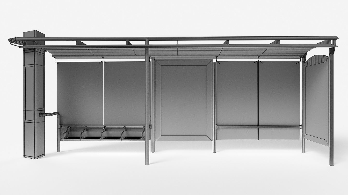 Bus stop Low-poly 3D model_12