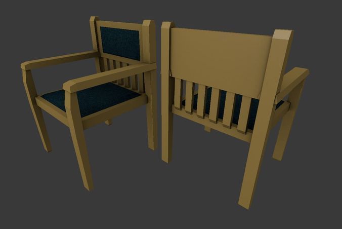 Chairs Set Low Poly two with metal frame and seat Low-poly 3D model_13