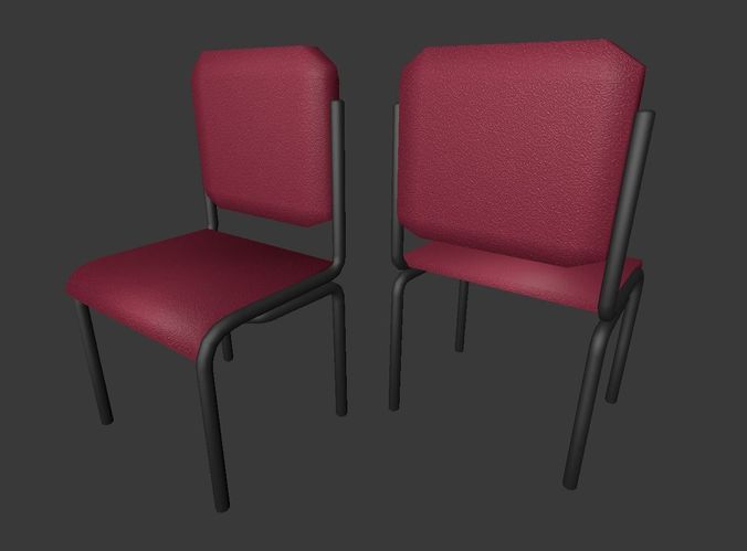 Chairs Set Low Poly two with metal frame and seat Low-poly 3D model_11