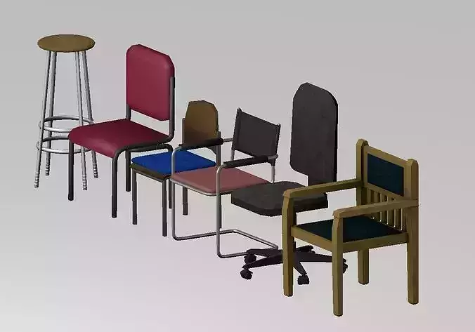 Chairs Set Low Poly two with metal frame and seat Low-poly 3D model