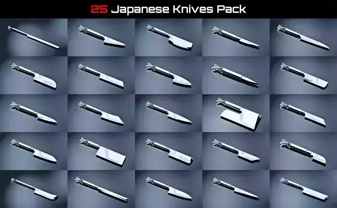 25 Japanese Knife Pendants Pack 3D print model