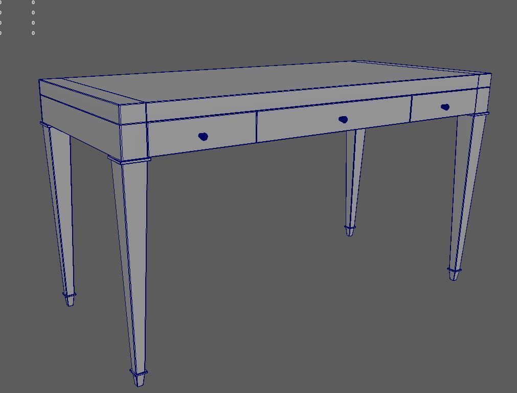 Claudette 3 Drawer Writing Desk Low-poly 3D model_6