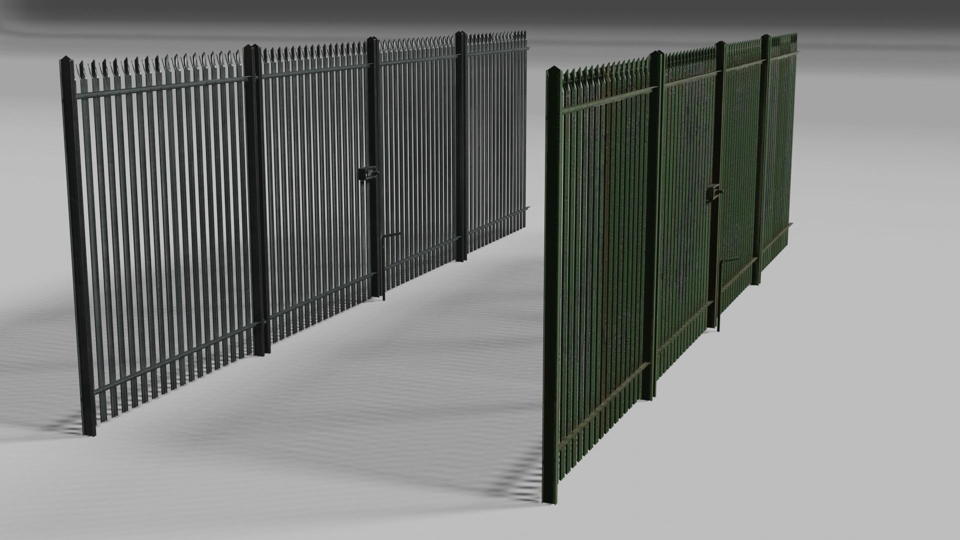 Low poly fence set of metal fences Low-poly 3D model_2