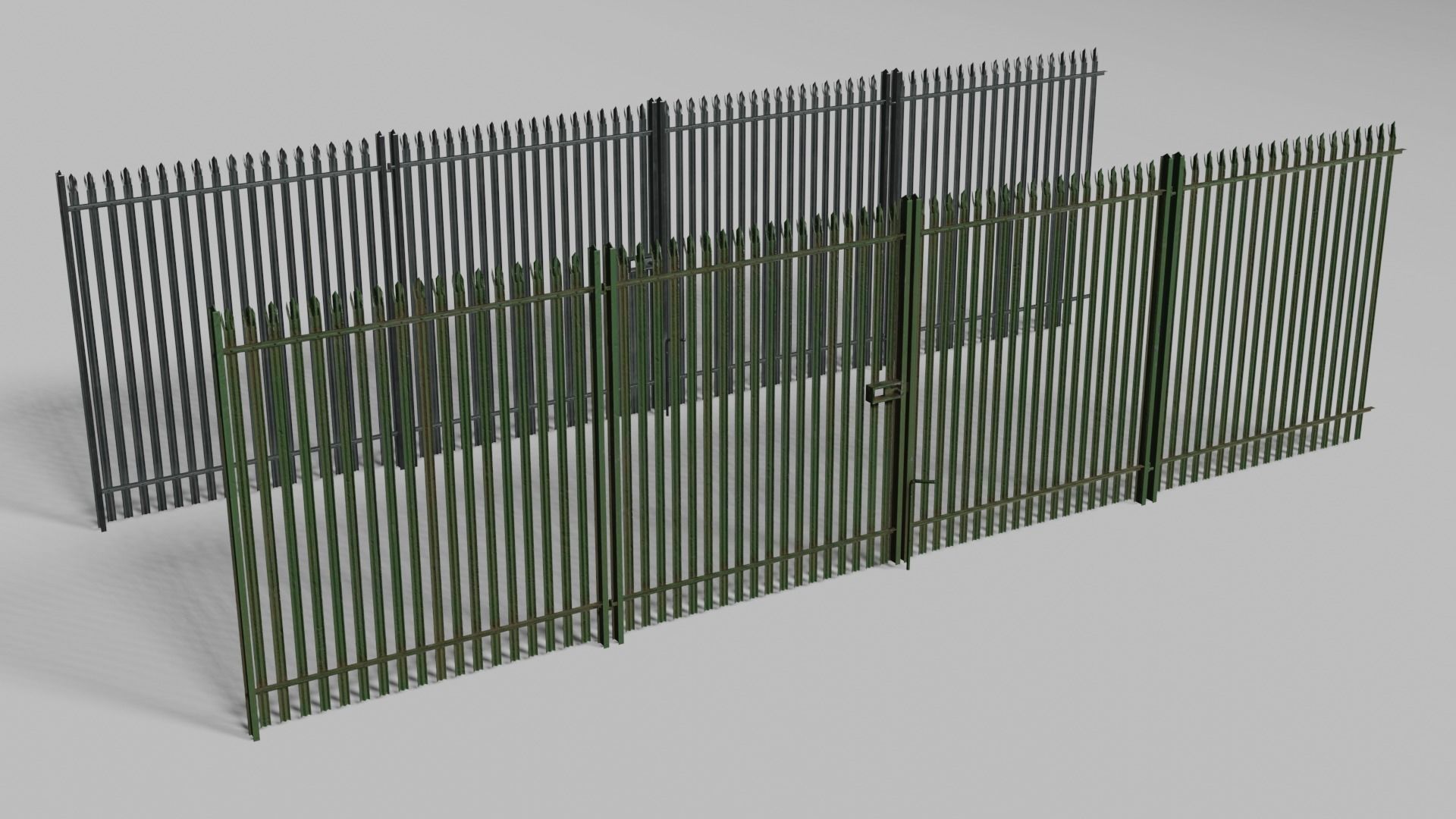 Low poly fence set of metal fences Low-poly 3D model_1