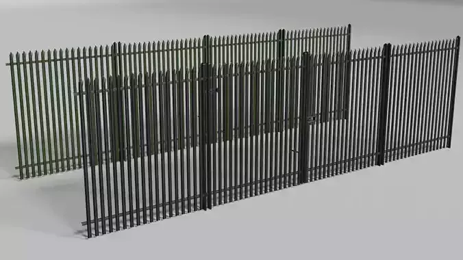 Low poly fence set of metal fences Low-poly 3D model