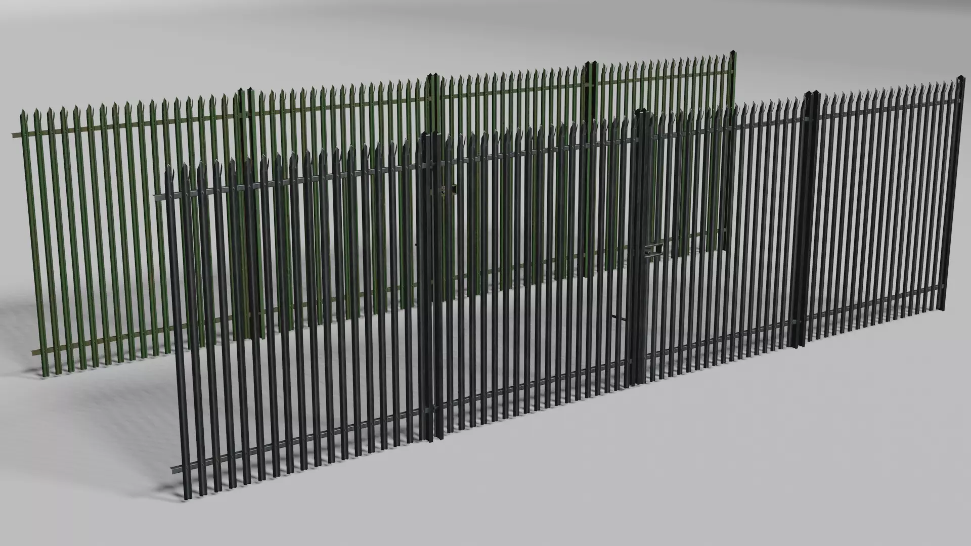 Low poly fence set of metal fences Low-poly 3D model_0