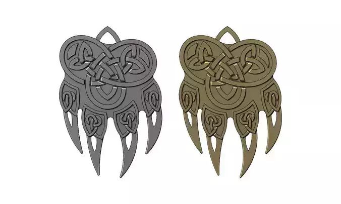 Wolf paw pendant with celtic knot ornaments 3D print model