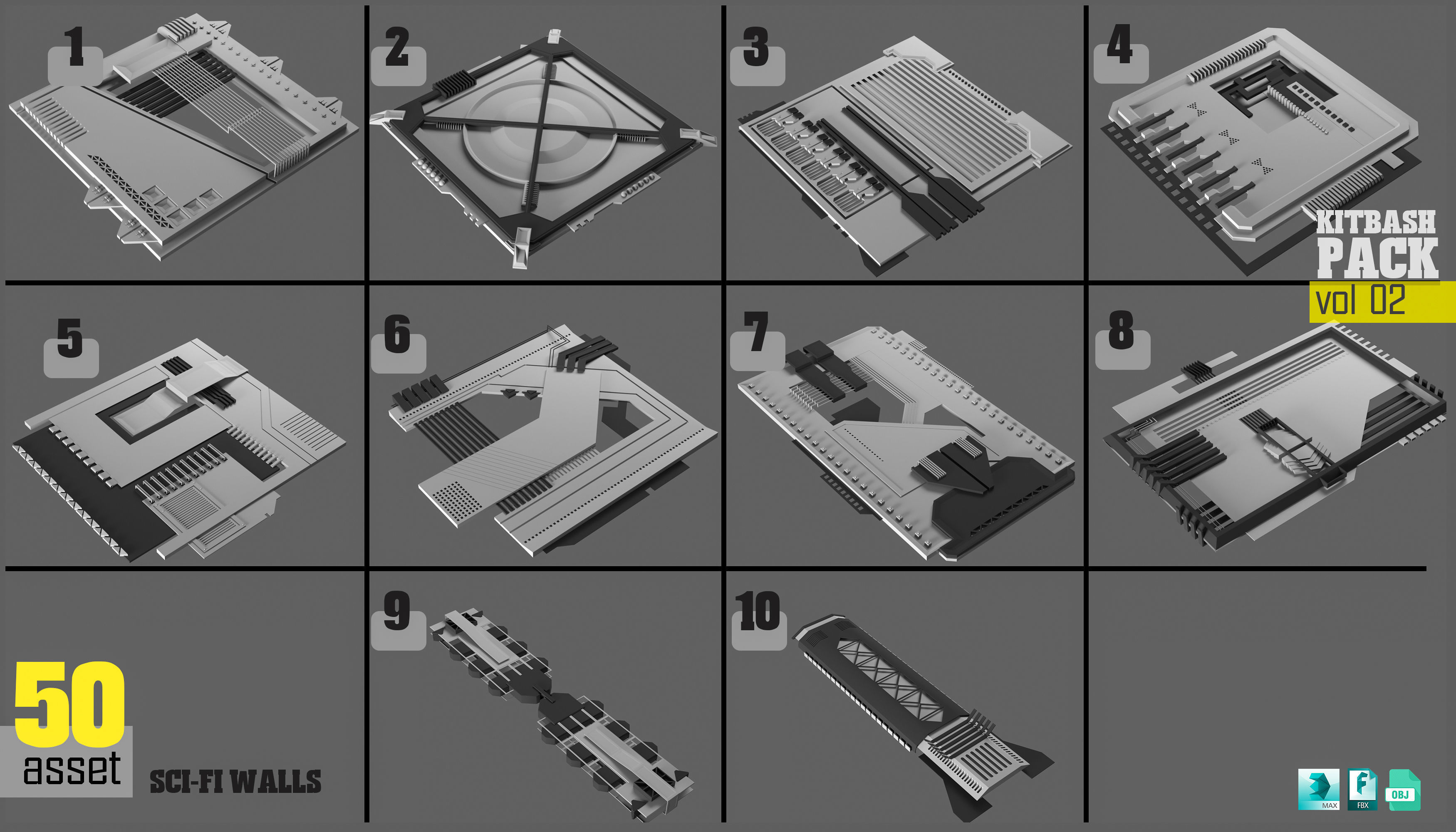 Sci-fi walls Pack 02 3D model_1