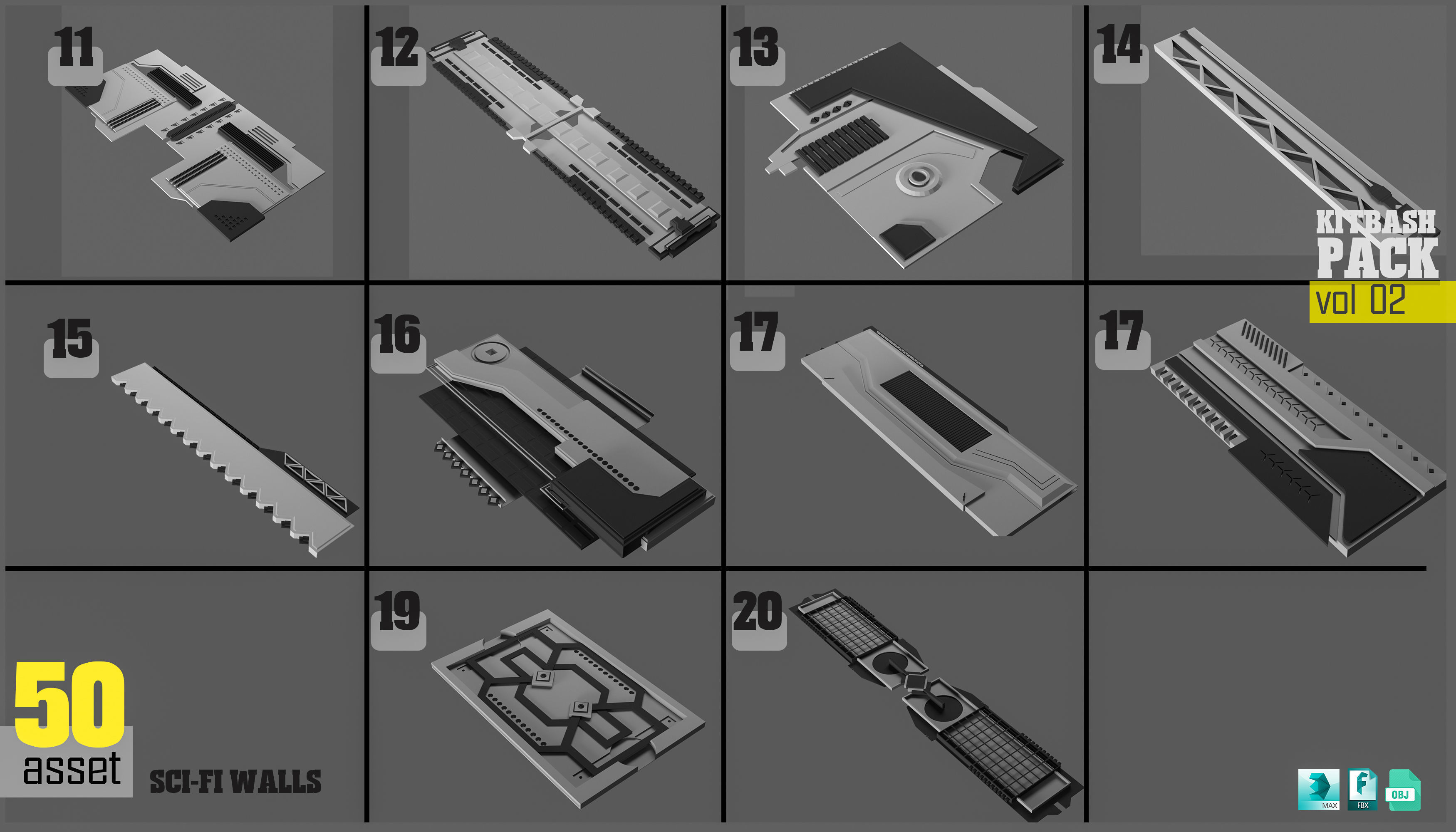 Sci-fi walls Pack 02 3D model_2