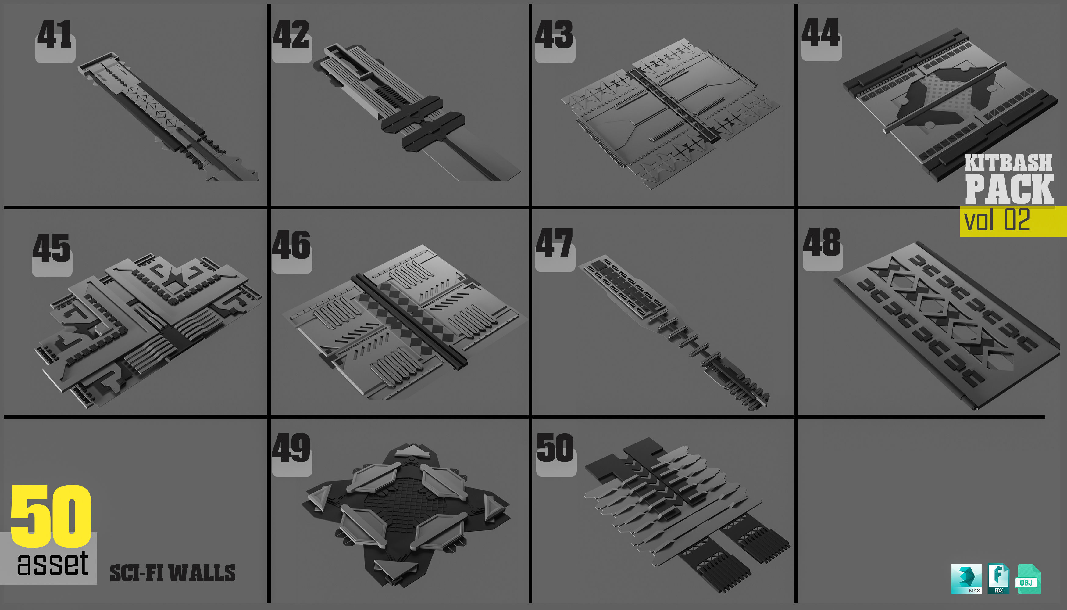 Sci-fi walls Pack 02 3D model_5