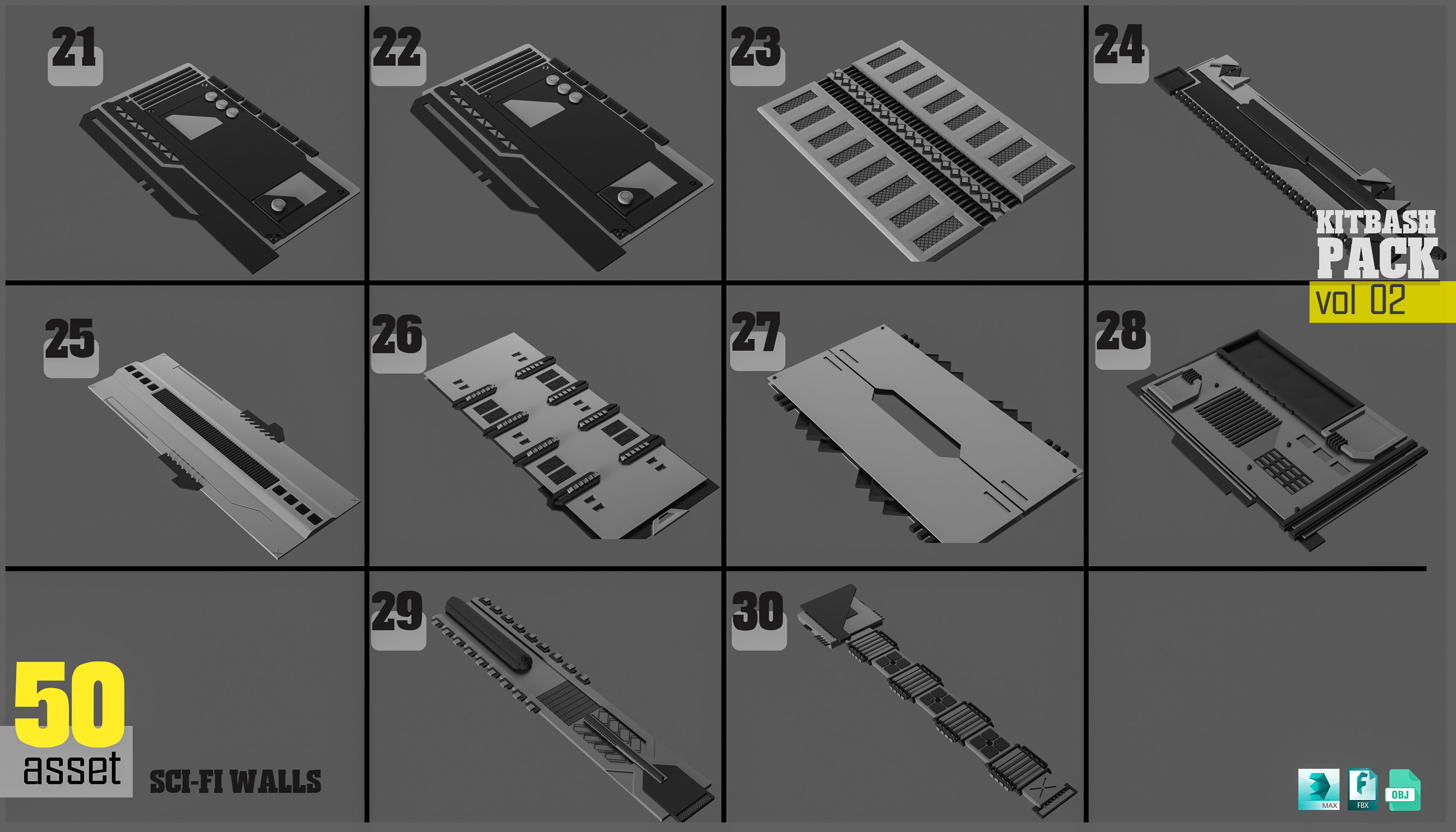 Sci-fi walls Pack 02 3D model_3