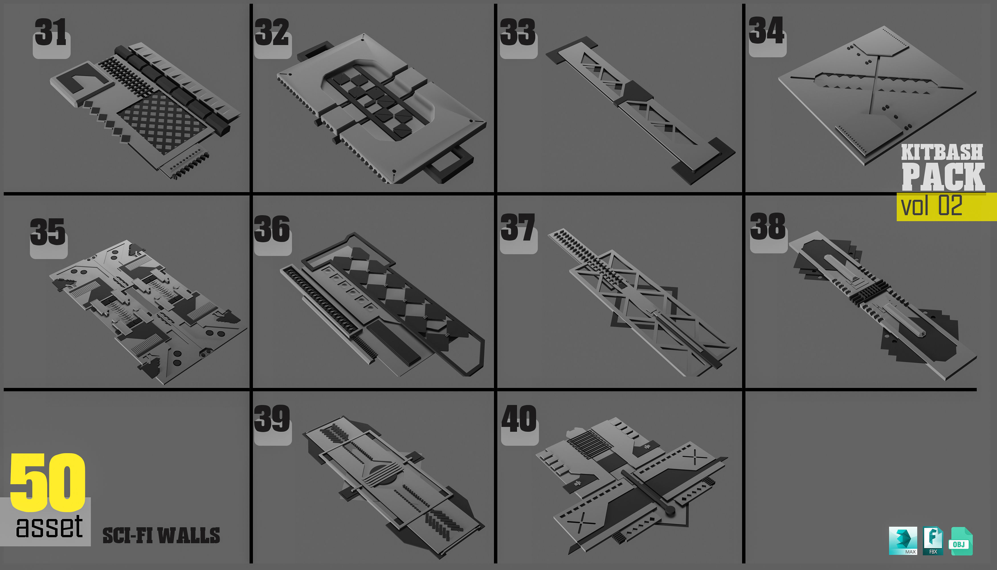 Sci-fi walls Pack 02 3D model_4