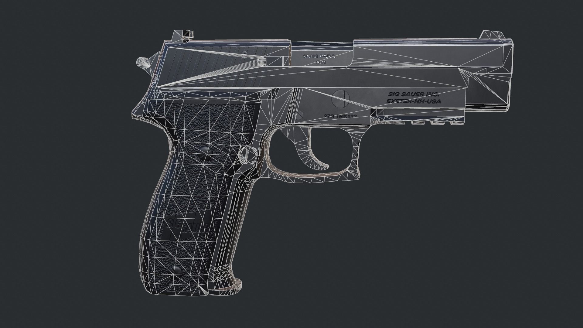 Sig Sauer P226 9mm Handgun Low-poly 3D model_3
