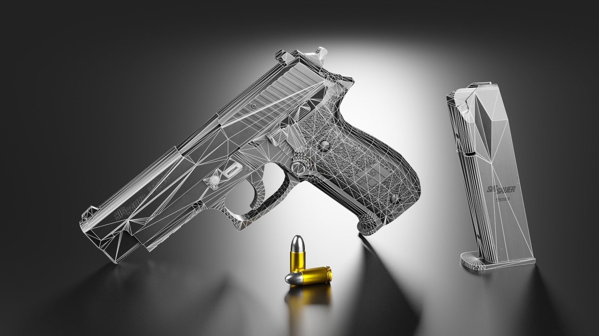Sig Sauer P226 9mm Handgun Low-poly 3D model_2