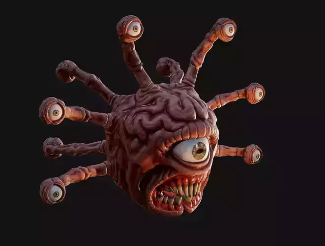 Beholder monster head with eyes Low-poly 3D model