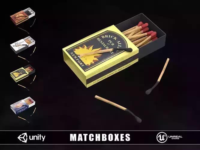 Matchboxes and Matches Low-poly 3D model