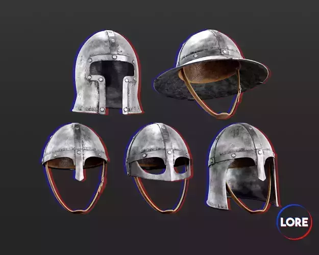 Medieval Common Armor Helmets Low-poly 3D model