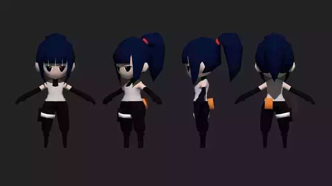 Low Poly Chibi Ninja Woman