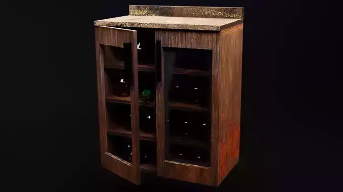 kitchen wood cabinet with bottles