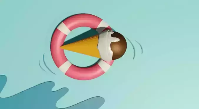 3d modling ice cream cone with life preserver floating in water