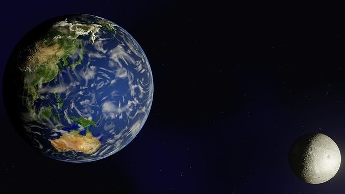 Planet Earth with Moon in Blender Eevee Animated Free 3D model
