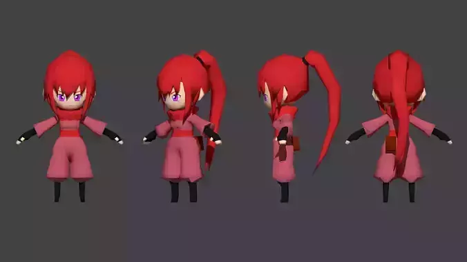 Low Poly Chibi Ninja Woman 2 Character