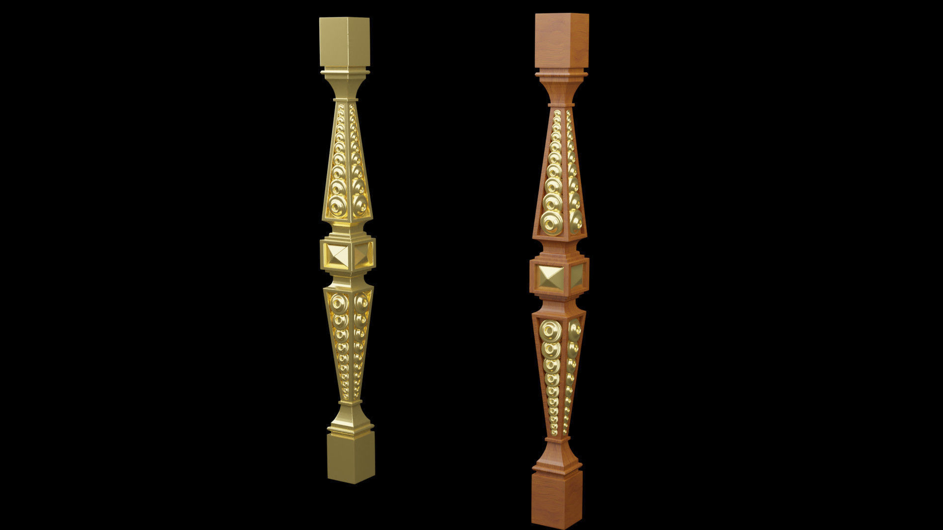 Baluster 3D model two gold plated bracelets 3D model_1