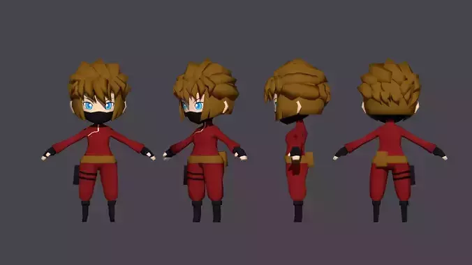 Low Poly Chibi Ninja Woman 3 Character Low-poly 3D model