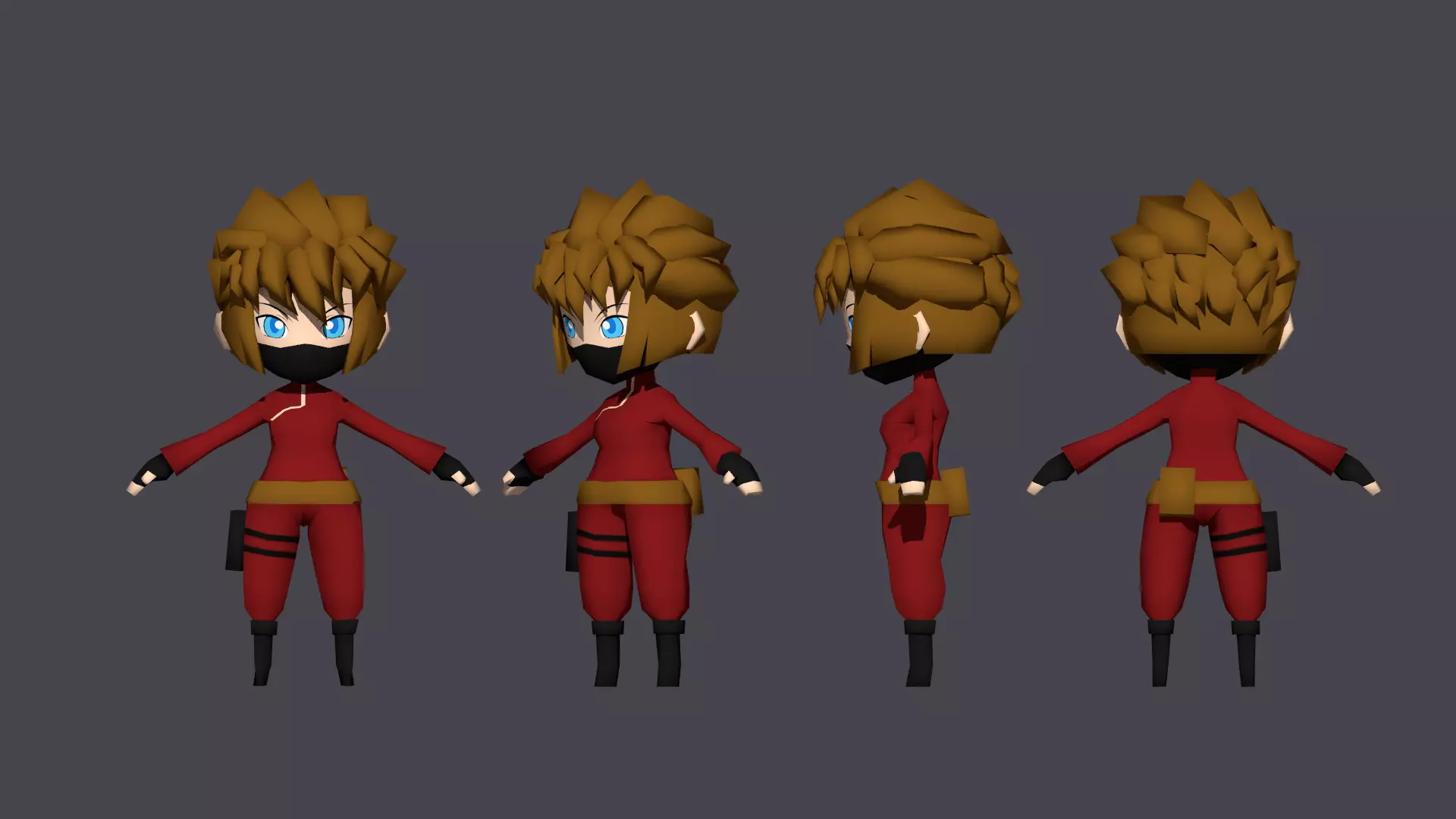 Low Poly Chibi Ninja Woman 3 Character Low-poly 3D model_0