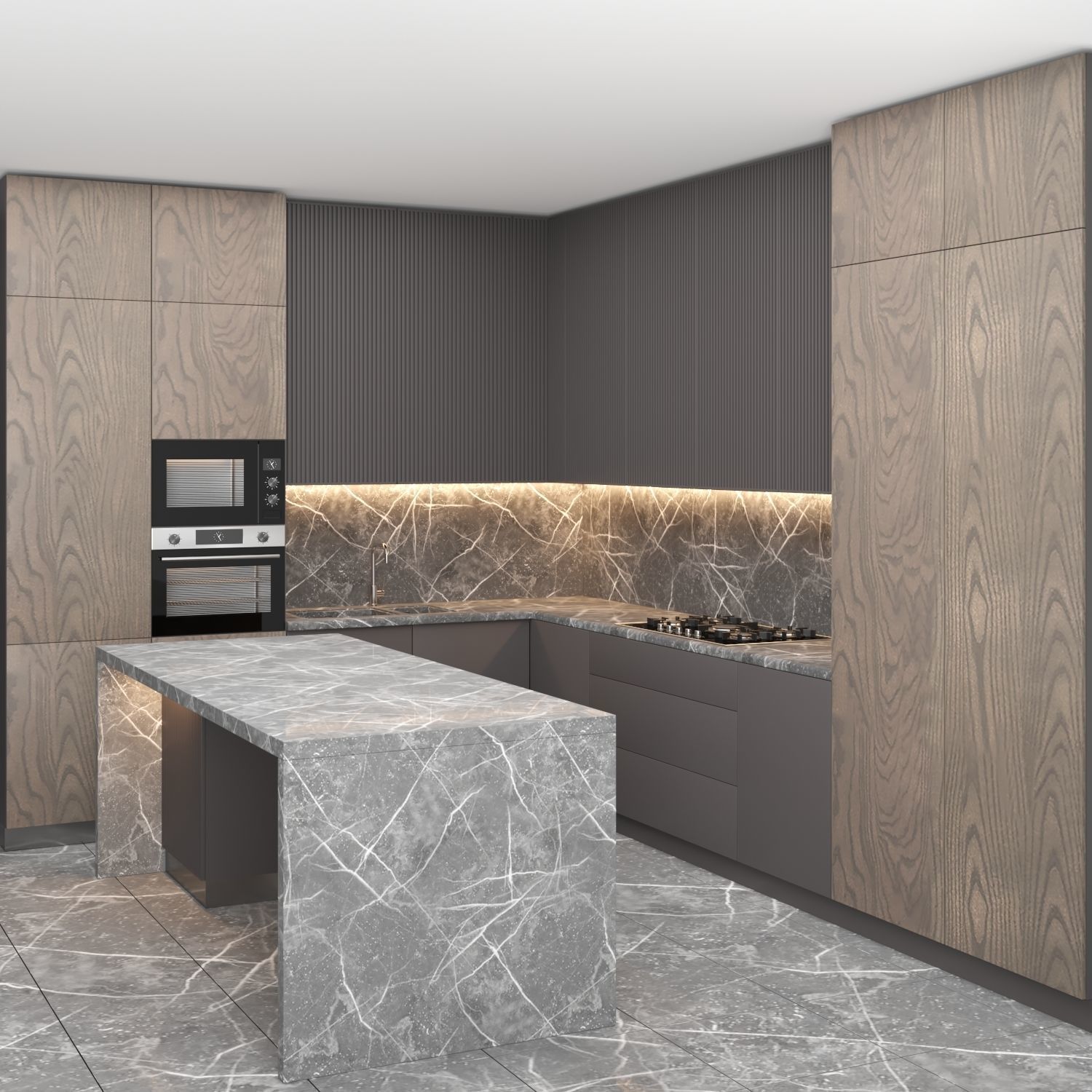 Modern kitchen with Island 3D model_3