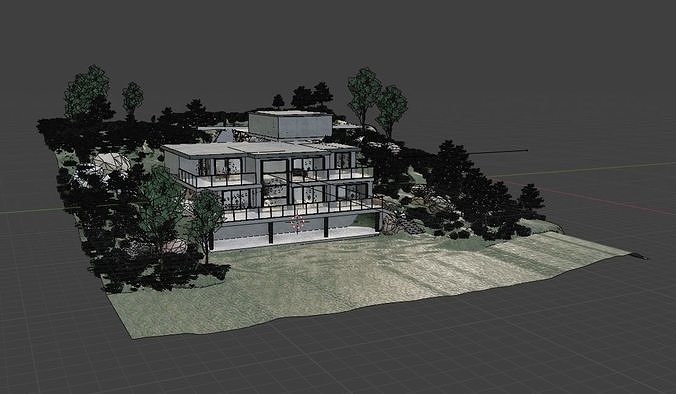 Modern house on the hill side 3D model 2