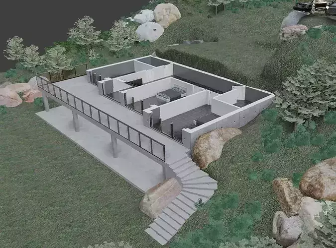 Modern house on the hill side 3D model 6