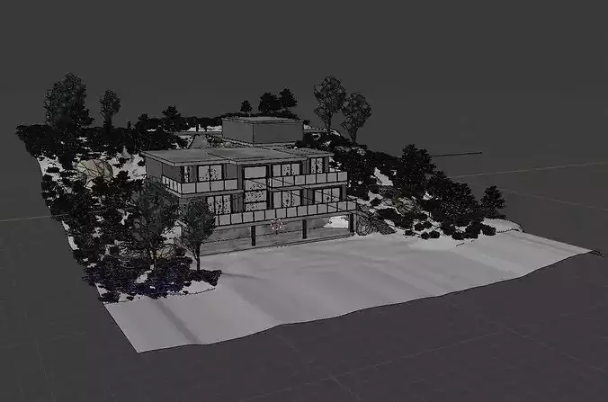 Modern house on the hill side 3D model 4