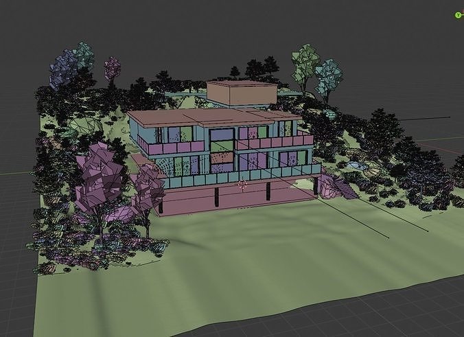 Modern house on the hill side 3D model 3