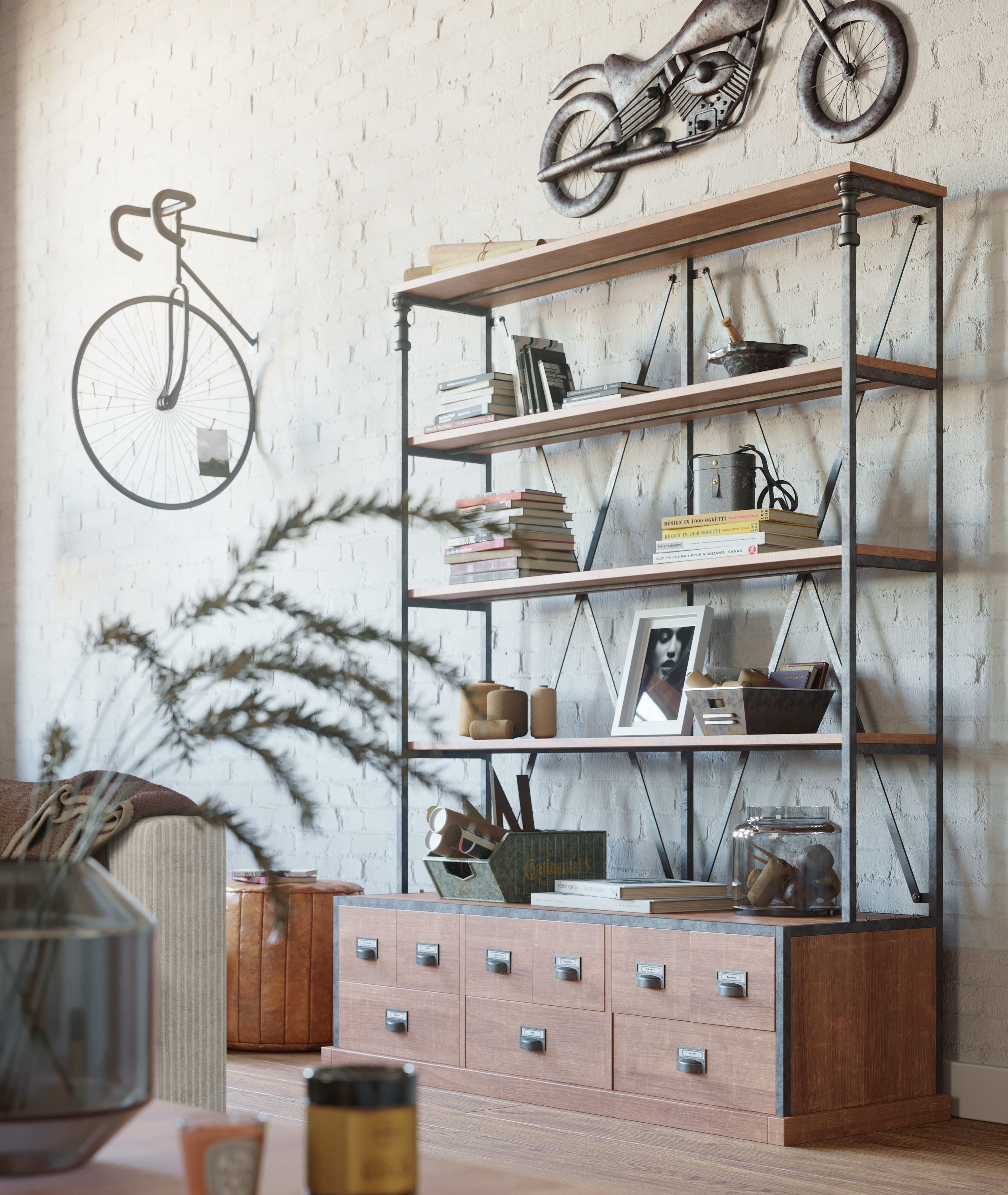 Industrial Living Interior scene 3D model_3