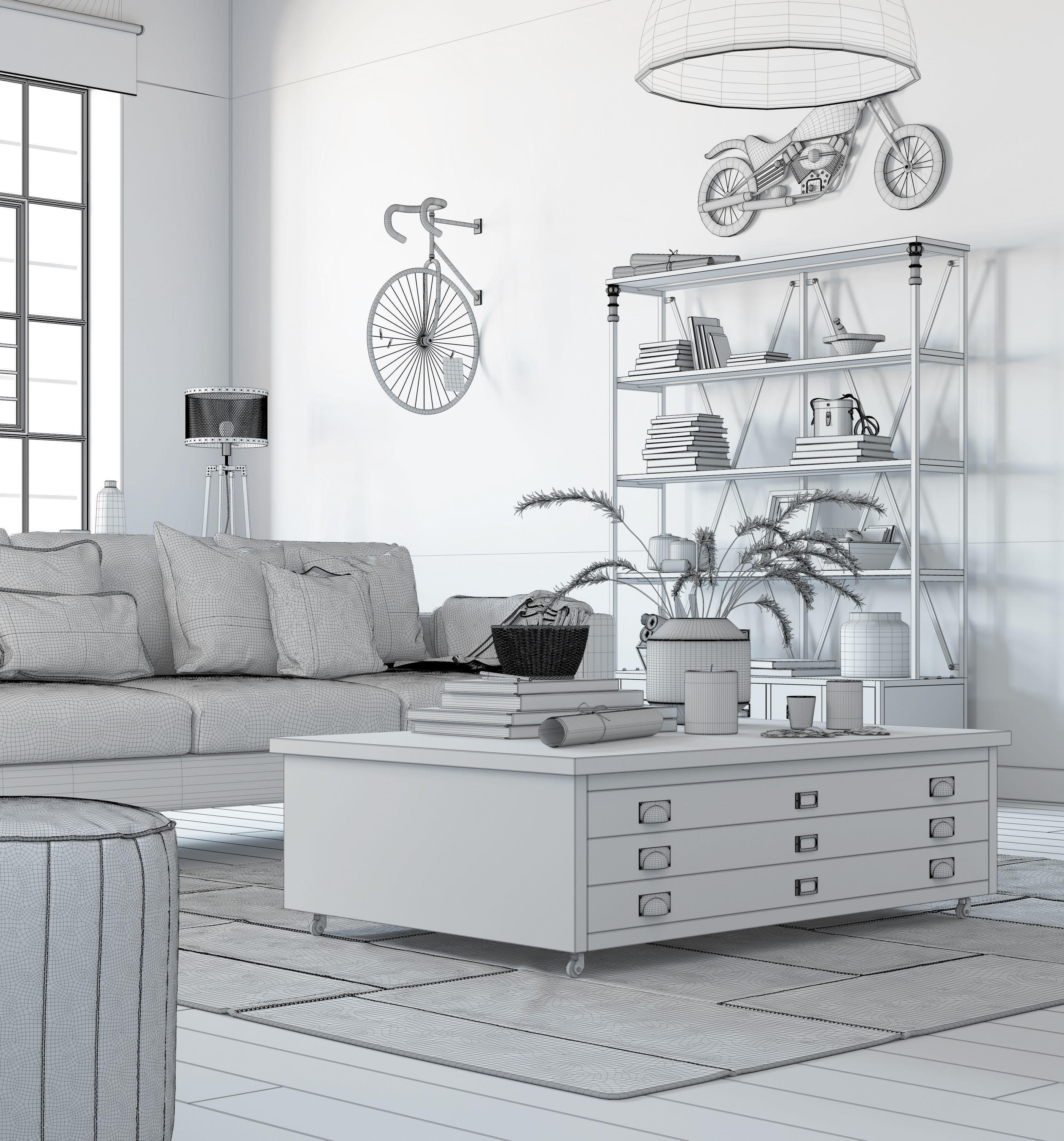 Industrial Living Interior scene 3D model_17